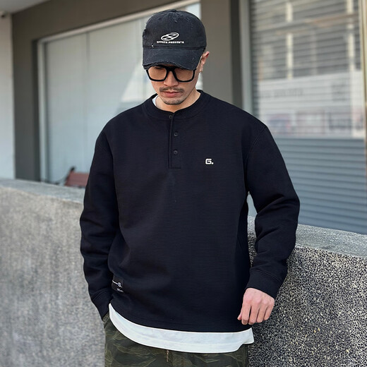 Kuraishi Kazuki trendy brand Henry collar sweatshirt men's 2025 autumn and winter new loose casual sports bottoming shirt men's long-sleeved top yellow plus velvet XL