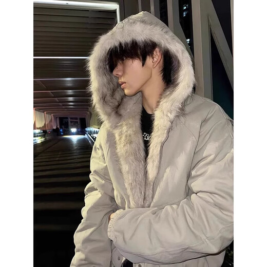 Zhiwei cleanfit mountain carving fur collar cotton jacket men's autumn and winter American hooded cotton jacket plus velvet thickened jacket black XL recommended 125-145Jin Jin equals 0.5 kg