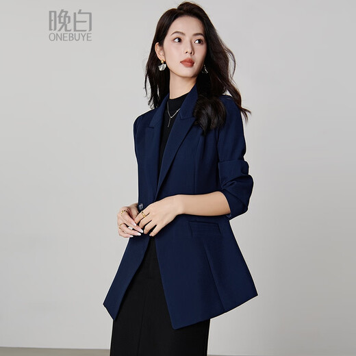Late white off-size clearance 2026 spring double-breasted lapel top temperament fashion versatile commuter suit jacket for women dark blue S