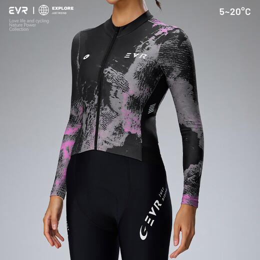 EVR autumn and winter cycling clothing women's fleece top warm windproof long-sleeved bicycle Zhuguang-titanium powder-fleece M