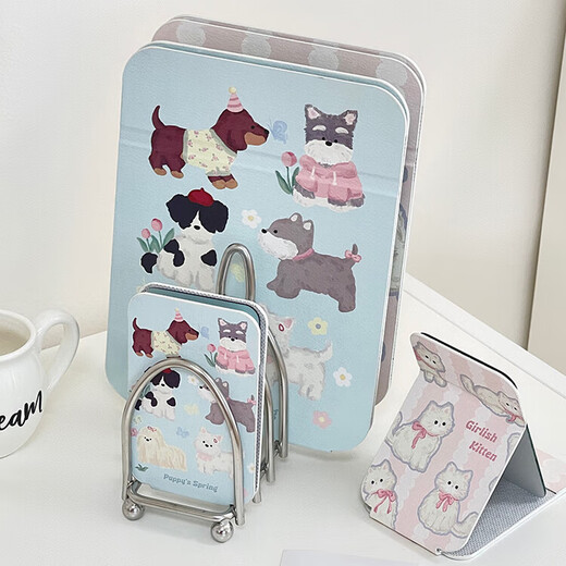 Mirror makeup mirror foldable desktop makeup mirror portable large student dormitory gift female beauty mirror makeup mirror cute blue puppy makeup mirror large size