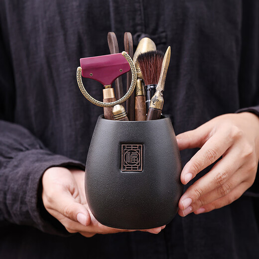 Haofeng Tea Ceremony Six Gentlemen Set Tea Clamp Tea Spoon Pot Holder Pen Storage Pen Holder Porcelain Tea Set Accessories New Year Gift Black Pottery Yuanrong Tea Ceremony Bucket