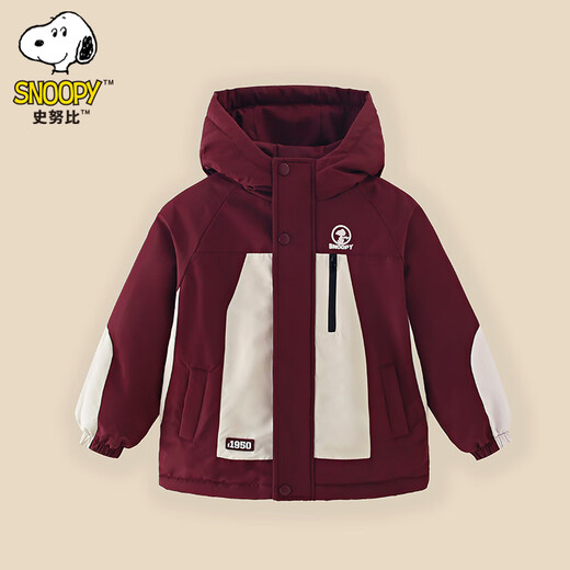 Snoopy (SNOOPY) children's clothing children's fleece jacket boys and girls hooded autumn and winter warm outdoor clothing top dark red 140