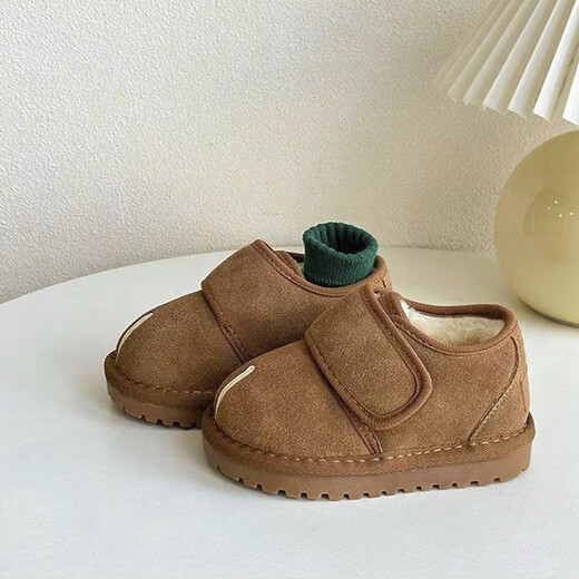 Bangboshi Children's Cotton Shoes 2025 Winter New Boys' Baby Shoes Girls' Velvet Warm Cotton Boots Children's Short Snow Boots Camel Size 26 Inner Length 17cm
