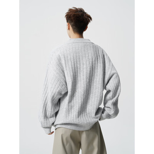 QUOU American half-zip sweater for men and women in winter loose and lazy cleanfit thickened sweater Henry collar jacket apricot 3XL