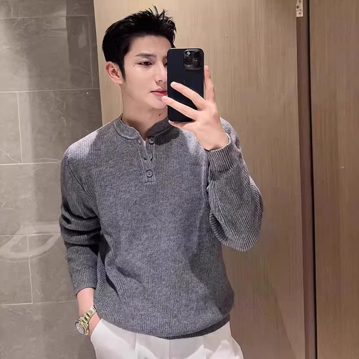 Kuraishi Kazuki trendy brand high-end Henry collar sweater men's autumn and winter new style casual bottoming sweater sweater trendy men's gray 2XL