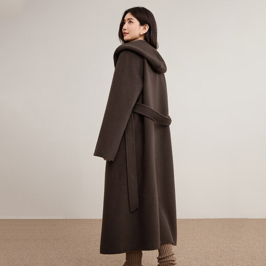 Shandubila 100% wool British style long woolen coat for women winter thickened warm hooded loose double-sided woolen coat
