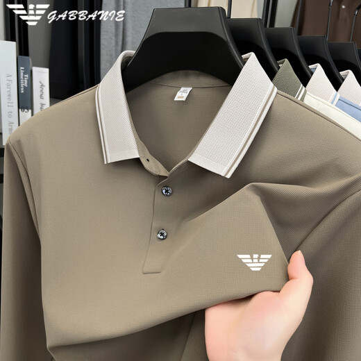 Armani Armani spring and autumn new lapel POLO shirt men's casual fashion versatile long-sleeved thin T-shirt high-end free 25612 gold tea brown 3XL 56 (suitable for weight 170-190Jin Jin equals 0.5 kg)