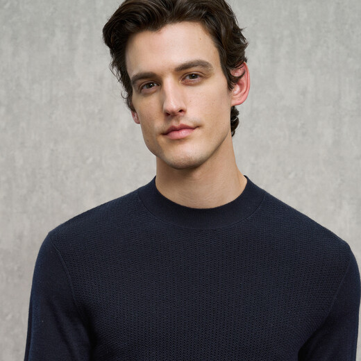 EMZ Ordos Wool Cashmere Spring and Autumn New Antibacterial Warm Casual Round Neck Bottoming Knitted Sweater Men's Navy M Recommended Height 165/Weight 120-130 Jin Jin equals 0.5 kg