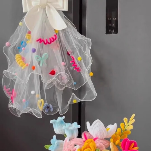 Receive a certificate for marriage proposal, bride's veil, twist stick DIY material package, children's dopamine color photo, wedding dress travel photo, dopamine twist stick, veil diy material package