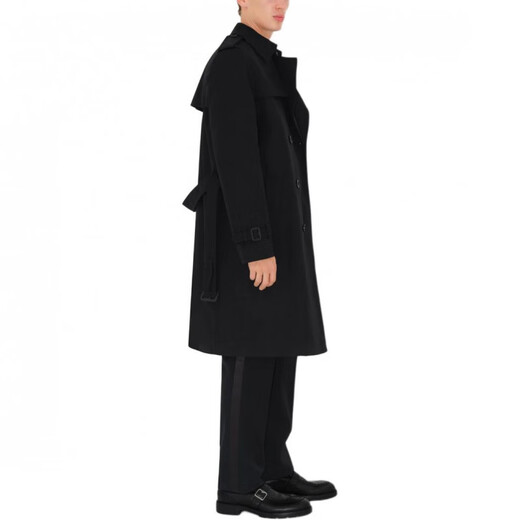 BURBERRY solid color equestrian knight pattern double-breasted mid-length long-sleeved windbreaker men's black black one size 46