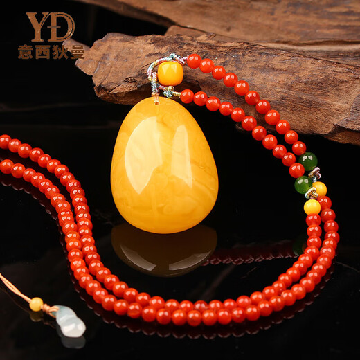 Italian beeswax pendant for men and women collectible necklace old material amber chicken oil xanthanite natural pendant for husband gift exquisite model 13-15g (with certificate)
