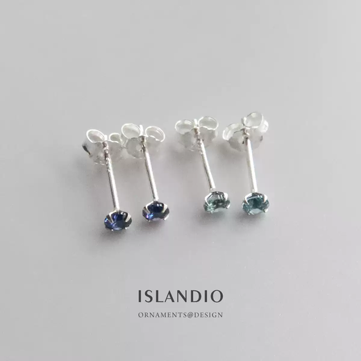 ISLANDIO natural tanzanite 3mm sapphire earrings London blue topaz mini sterling silver earrings for women Tanzanite 3mm | silver pair
