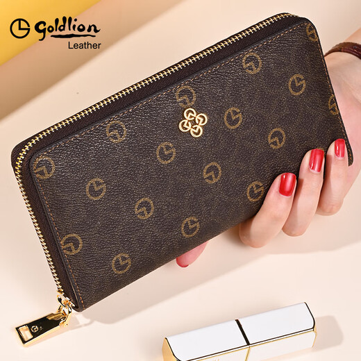 Goldlion Wallet Women's 2025 Latest Fashion Handbag Women's Handbag High-end Zipper Luxury High-Quality Long Style Brown (Dark) Officially Authorized. One fake will be fined ten