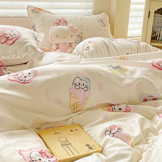 Four-piece bedding set pure cotton for home maternal and infant grade double-layer gauze sheets and quilt cover single student dormitory three-piece set Sweetheart KT 1 meter bed quilt cover 150*200 sheets 160*230 pillowcase 1