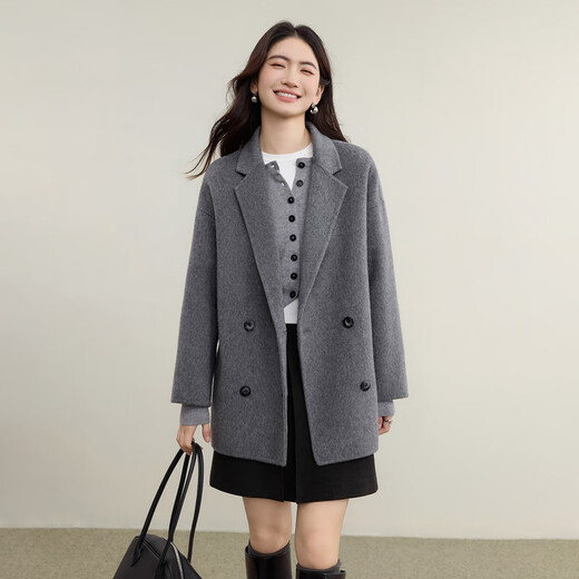 Shandubila sheep wool warm woolen coat women's winter small loose double-sided woolen coat vertical cut mid-length coat