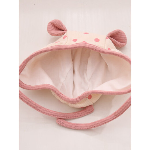 婴儿帽子春秋季可爱超萌婴幼儿护卤门秋冬天新生儿男女宝宝护耳帽 卡其色_圆点耳朵系带胎帽 170 0-8个月_防风绳_34-44CM_可调节