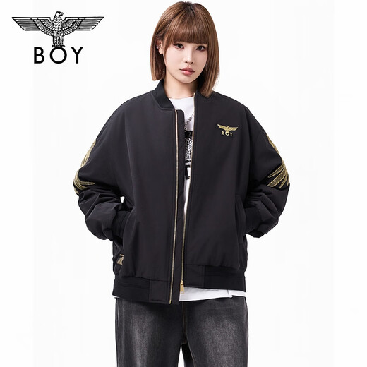 BOY LONDON Autumn and Winter trendy cotton-padded jackets for men and women, embroidered baseball collar jackets, cotton-padded jackets, N29900, black S