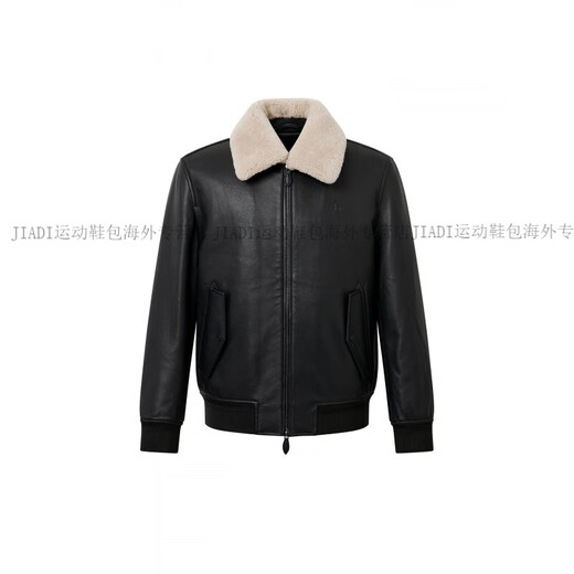 HAZZYS 2025 Autumn New Men's Removable Fur Collar Filled Leather Top Official Authentic Black M 170/92A 46