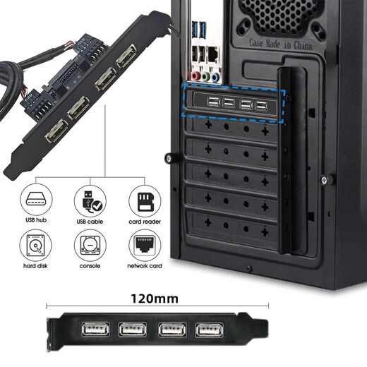 CableCCUSB-A2.0母对9Pin台式机扩展挡板线电脑后置延长线2口4口加强供电口USB-A机箱面板线 绿色USB-双A母挡板扩展卡0.3米