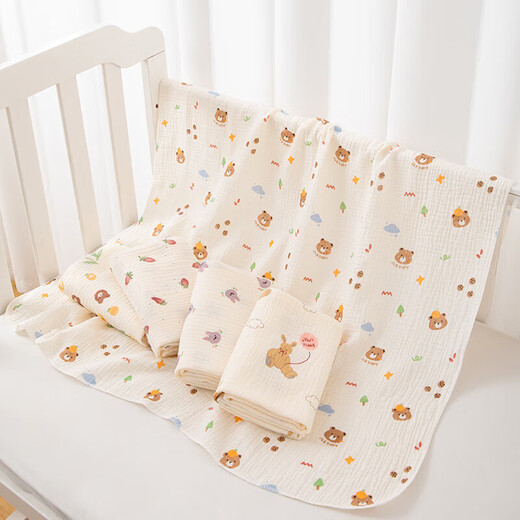 Summer double-layer gauze mother and baby blanket, newborn wrap, kindergarten nap blanket, stroller quilt, shawl blanket, pink rabbit, summer must-have | pure cotton thin 80*80