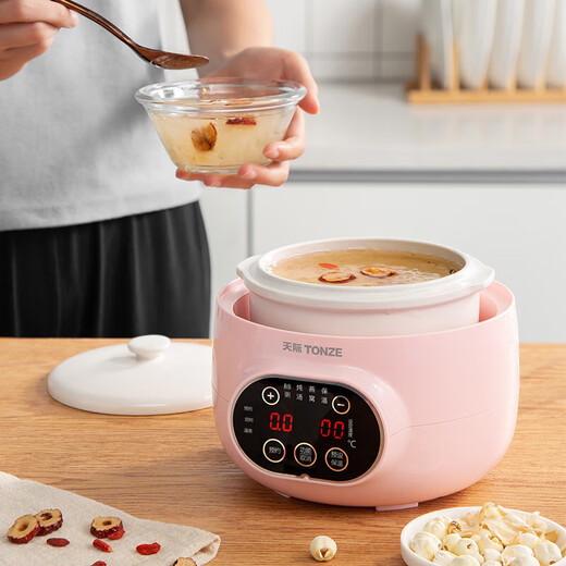 Tianji (TONZE) electric stew pot, electric stew pot, water-proof stew pot, baby bb pot, maternal and infant food supplement, porridge, soup pot, stew pot, white porcelain gallbladder DGD7-7B 0.7L pink 0.8L Q cute egg cooker