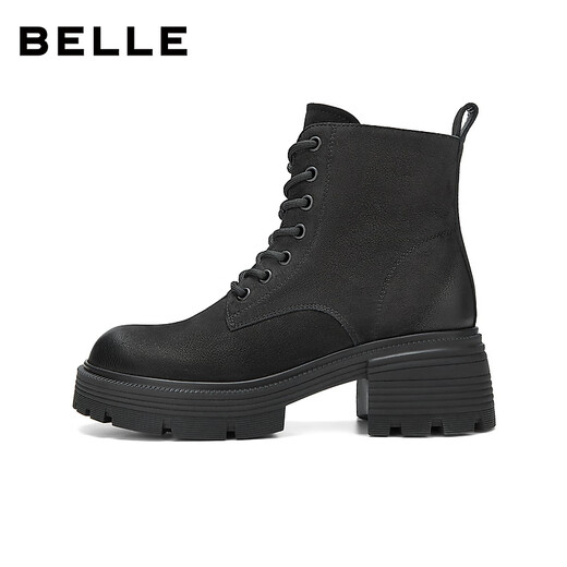 Belle Retro Cowhide Outdoor Style Martin Boots Women's 2025 Winter New Shopping Mall Same Color Polished Short Boots E8V1DDD5 Black-Single Li 37