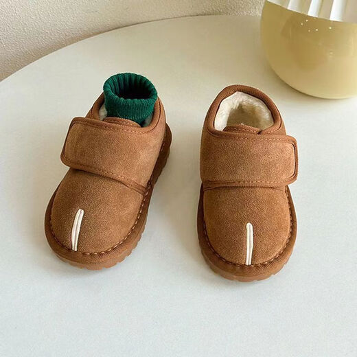 Bangboshi Children's Cotton Shoes 2025 Winter New Boys' Baby Shoes Girls' Velvet Warm Cotton Boots Children's Short Snow Boots Camel Size 26 Inner Length 17cm