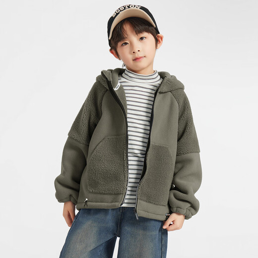 Duojia boys' fleece jacket winter children's one-piece fleece silhouette casual jacket medium and large children's composite splicing polar fleece top