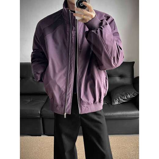 Katuchi American trendy brand stand collar cotton coat men's winter thickened warm vintage cotton coat handsome jacket gray quilted style XL