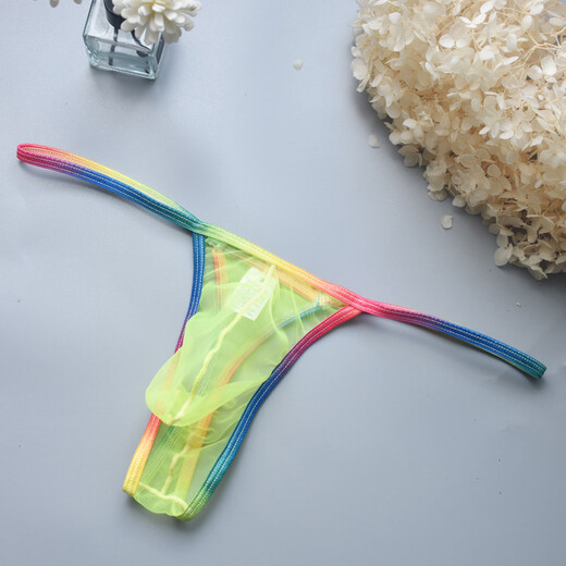 Passionate Pengbai men's thong men's sexy low-waisted transparent pouch men's sexy and tempting men's high elastic underwear B901 white S