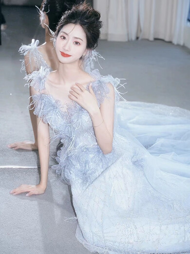 Other THE OTHER Blue Super Fairy Evening Dress Birthday Party Student Graduation Performance Adult Ceremony Dress Fugitive Princess Engagement Toast Dress Picture Color L One Size