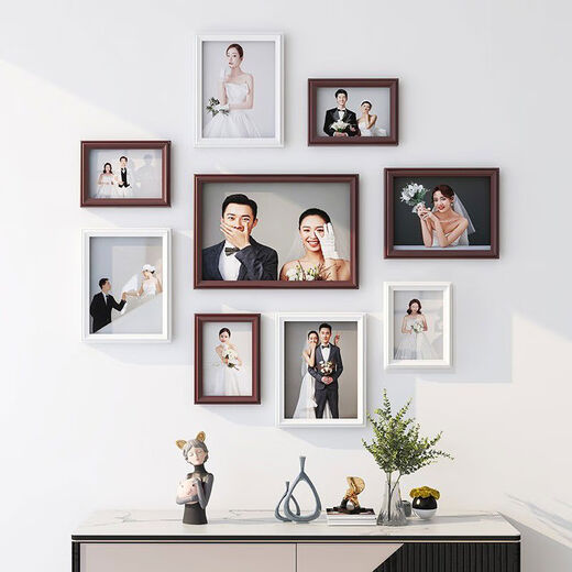 Yusen Yi washed photos made into photo frames for wall hanging without punching, photo albums, background walls, children's wedding photos, wall creative photos DX073 white coffee American style, small nails to install wallpapers and wall coverings without unevenness