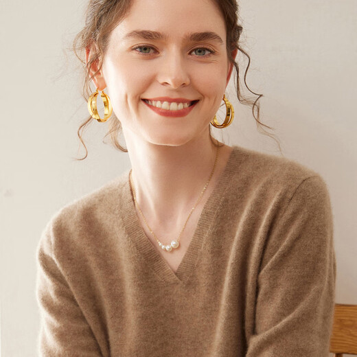 SENLIYA international light luxury high-end cashmere sweater, intellectual and elegant seamless ready-to-wear cashmere sweater women's cross v-neck sweater wide coffee brown S