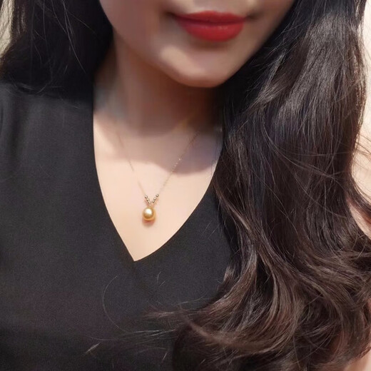 Yuying with certificate, foreign gold pearl pendant, 18K, classic 6+1 Y chain with baby's breath, 1 piece, classic 6+1 chain