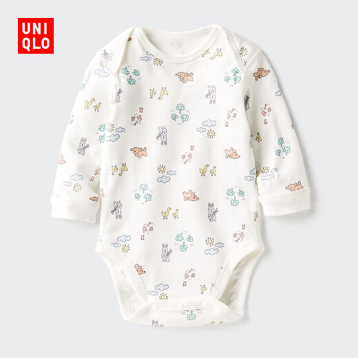 Uniqlo Infant and Toddler Baby Coverall Long Sleeve 1-piece Baby Clothes One-piece Coverall Harness 481862 01 Milky White 90cm