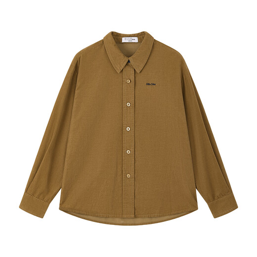 ELLE KIDS children's clothing Maillard long-sleeved shirt girls autumn and winter new corduroy embroidered retro style top khaki 120 (110/120)
