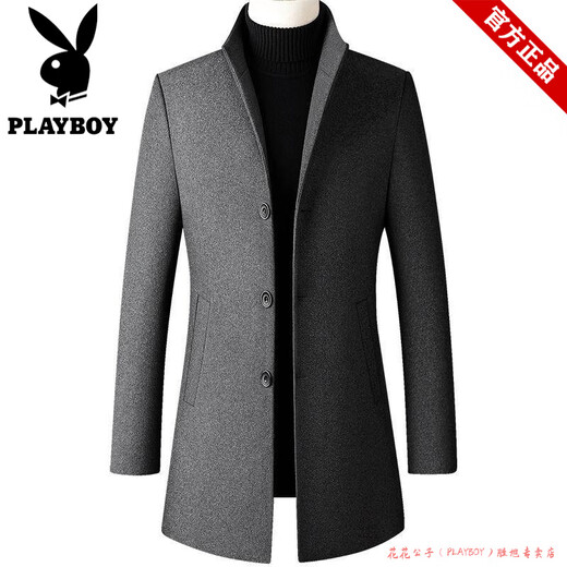 Playboy windbreaker jacket men's mid-length high-end autumn and winter 2025 woolen business woolen lapel trend new model High quality - 20 black mid-length style Loss processing XL 110-125Jin Jin equals 0.5 kg