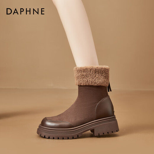 Daphne Martin boots women's winter retro thick-soled short boots lamb wool warm snow boots new cotton boots brown 38