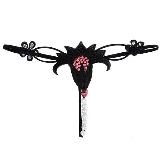 Pearl underwear large size into the body plus a lace sexy thong t high quality large particle necklace belt 164 black L120-150Jin Jin is equal to 0.5 kg