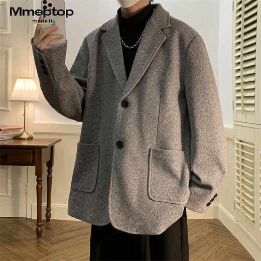 MMOPTOP short suit loose woolen coat men's winter coat Korean style loose thickened MDY01 gray XL