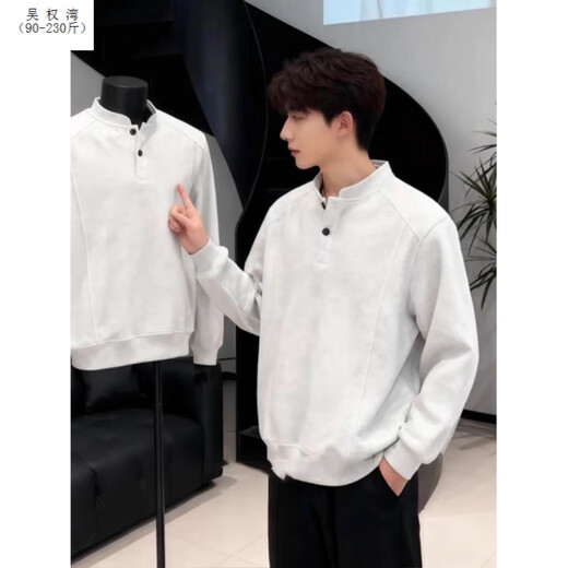 Wu Quanwan American style heavyweight velvet Henry collar inner layering shirt men's cleanfit simple right shoulder slim long-sleeved sweatshirt Black plus velvet models are in stock now Black plus velvet 5XL