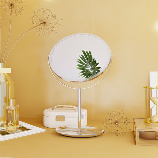 Internet celebrity desktop double-sided rotatable round makeup mirror bedroom simple desktop high-definition flip dressing table magnifying mirror short model - bright silver flat + triple magnification