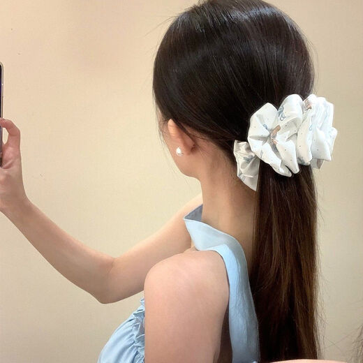 Korean style fabric three-dimensional bow banana clip, feminine ponytail clip on the back of the head, half-tied shark clip headdress, blue bow banana clip