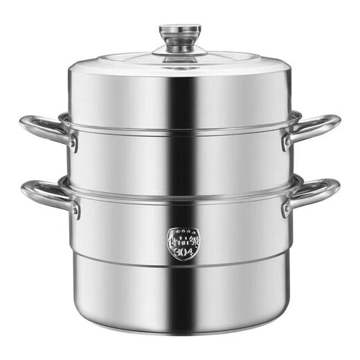 304 stainless steel multi-layer steamer thickened double bottom straight steamer induction cooker gas stove universal 3 layers 32cm