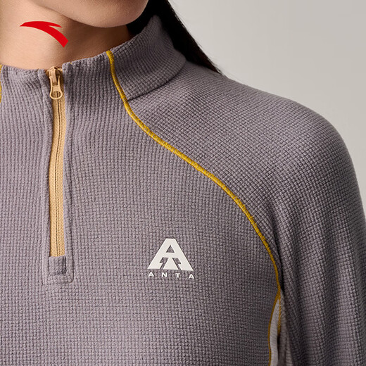ANTA Light and Warm T丨Semi-cardecked outdoor fleece jacket for women in autumn and winter slimming long-sleeved T-shirt sports top