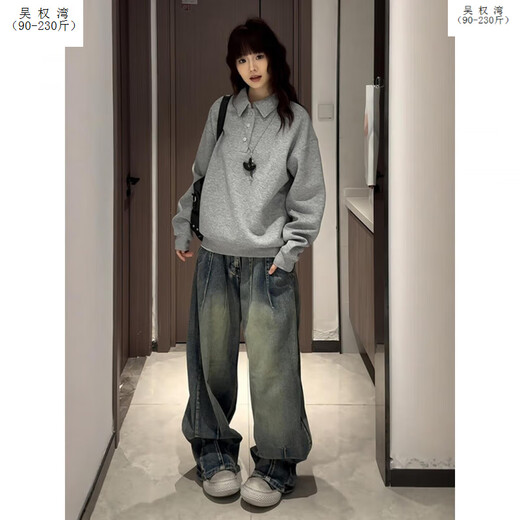 Wu Quanwan cleanfit black henley collar shoulder sweatshirt for men and women, long-sleeved polo shirt, American heavyweight inner layering shirt, black upgraded version black upgraded version M