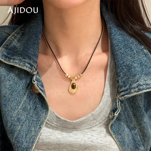 AJIDOU Ajidou Necklace Maillard Style Fashion Sparkling Double Chain Tiger Eye Stone Long Neck Sweater Chain as a Gift for Your Girlfriend on Chinese Valentine's Day