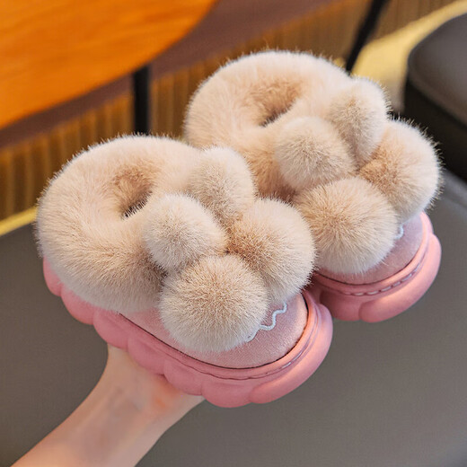 Winter children's cotton slippers bag with heel for boys and girls indoor non-slip warm plus velvet cotton shoes for babies medium and large children's wool slippers Upgraded version of melon red bag heel 12 28/29 size (inner length 17CM suitable for feet 16