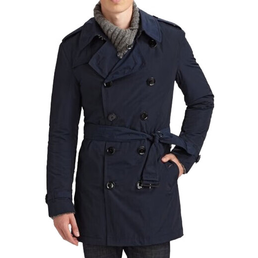 BURBERRY solid color lace-up double-breasted long-sleeved windbreaker men's dark blue S